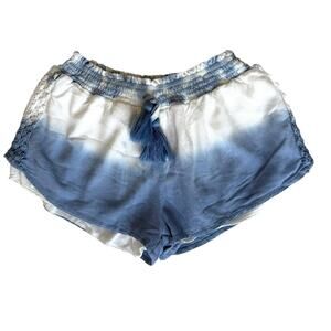 Ocean Drive Crocheted Tie Dye Shorts Womens Med Blue White‎ Lined Stretch Waist